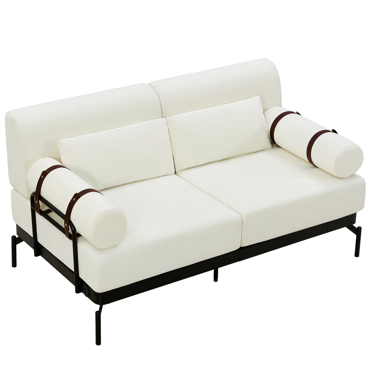Modern Loveseat Sofa 59' Couch With Flexible USB Ports, Unique Cylindrical Armrests, Beige Chenille