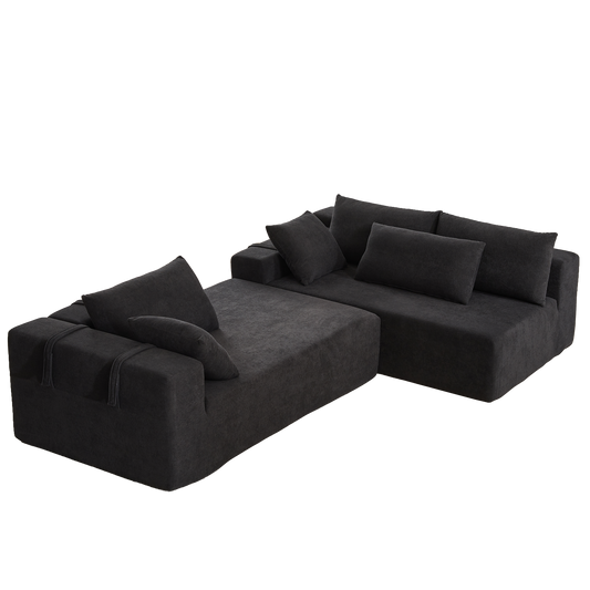 Modern Chenille Upholstered Sectional Sofa Couch Set,Modular 108' L Shaped Sectional Living Room Sofa Set With 6 Pillows