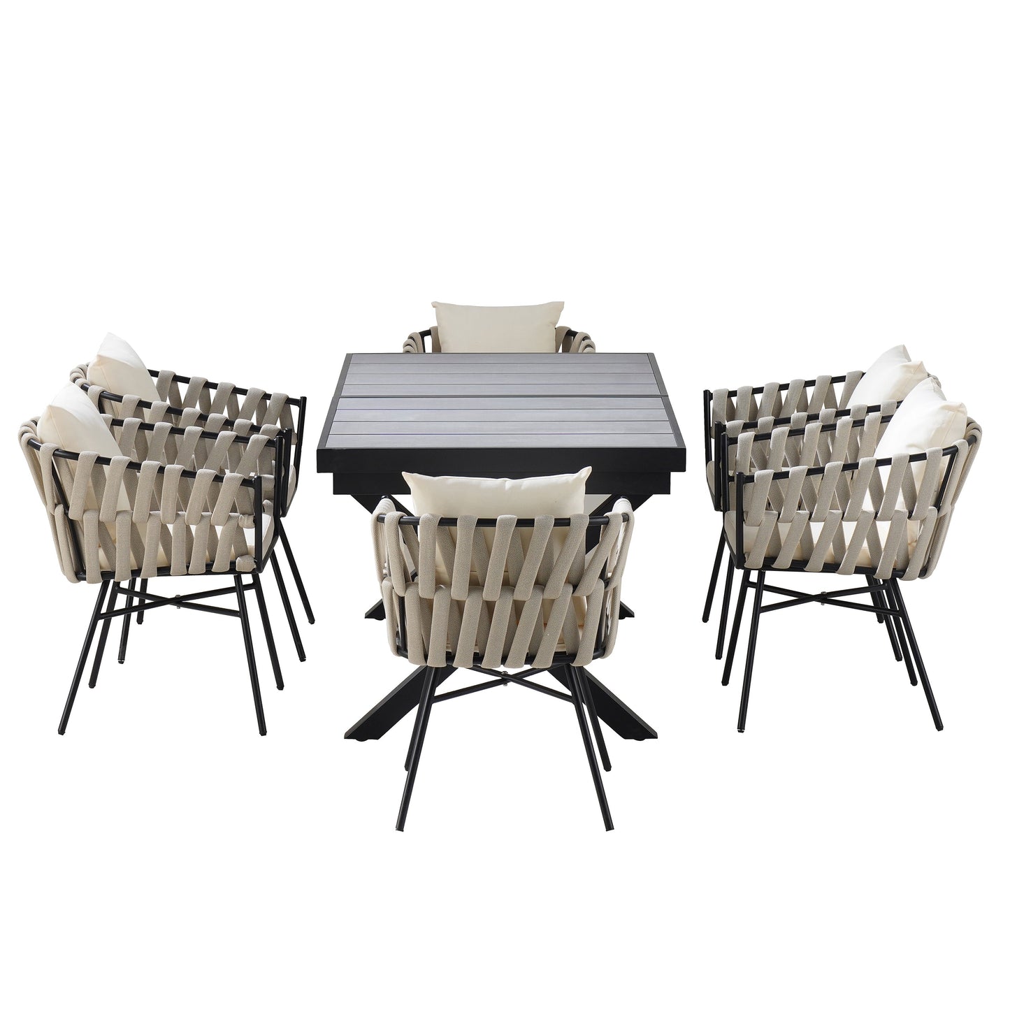 Discover Unmatched Flexibility in Alfresco Dining With Six Creatively Arranged Chairs Made of Polyester Woven Tape and A