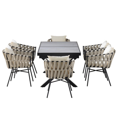 Discover Unmatched Flexibility in Alfresco Dining With Six Creatively Arranged Chairs Made of Polyester Woven Tape and A