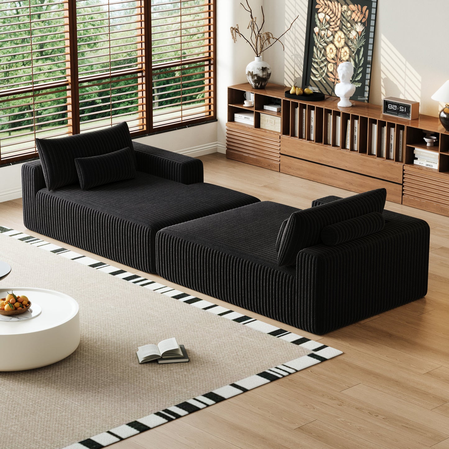 102' Oversized Sectional Lounge Chaise,No Assembly Required,Cloud Plush Loveseat With Reclining Sofa Bed,Fluffy Modern S