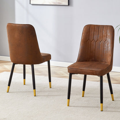 Modern Brown Suede-Like Velvet Dining Chair Set With Black Metal Legs and Gold Accents
