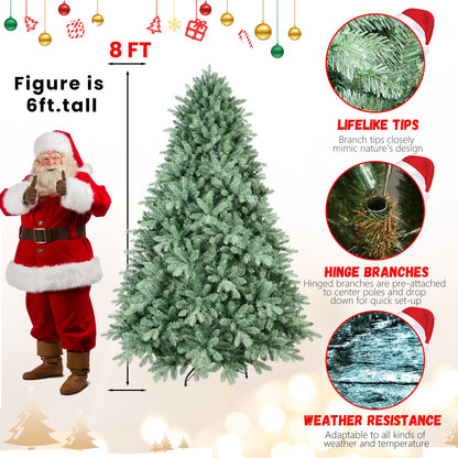 7.5FT Blue-Green Tint Christmas Tree With 2908 PE+PVC Tips – Unique Full-Bodied Tree With Hinged Branches, Easy Assembly