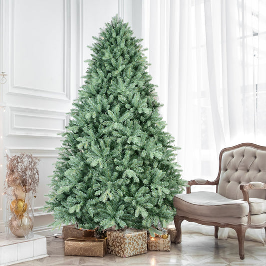 7.5FT Blue-Green Tint Christmas Tree With 2908 PE+PVC Tips – Unique Full-Bodied Tree With Hinged Branches, Easy Assembly