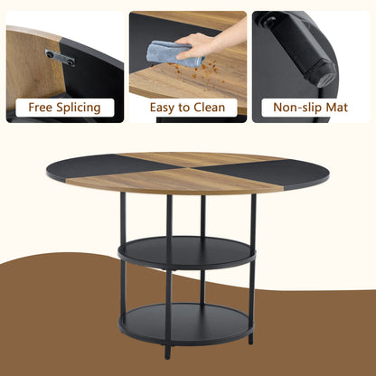 Table and Chair set.A 47.3-Inch Diameter Modern Splicing Circular Dining Table - Double-Layer storage.Paired With 4 Blac