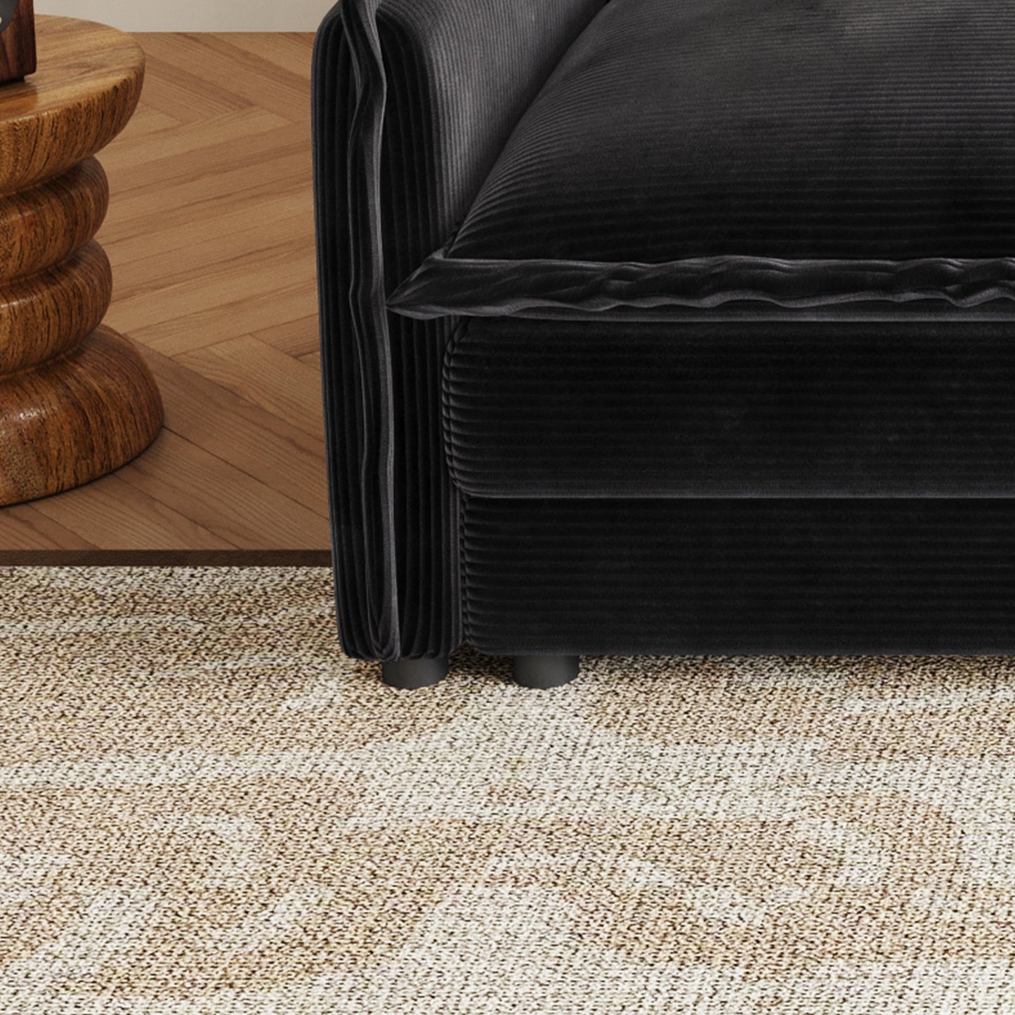 Corduroy Fabric 3-Seater Comfy Cloud Couch With 2 Movable Footrest for Living Room,Oversized Deep Seat U Shaped Couch Se