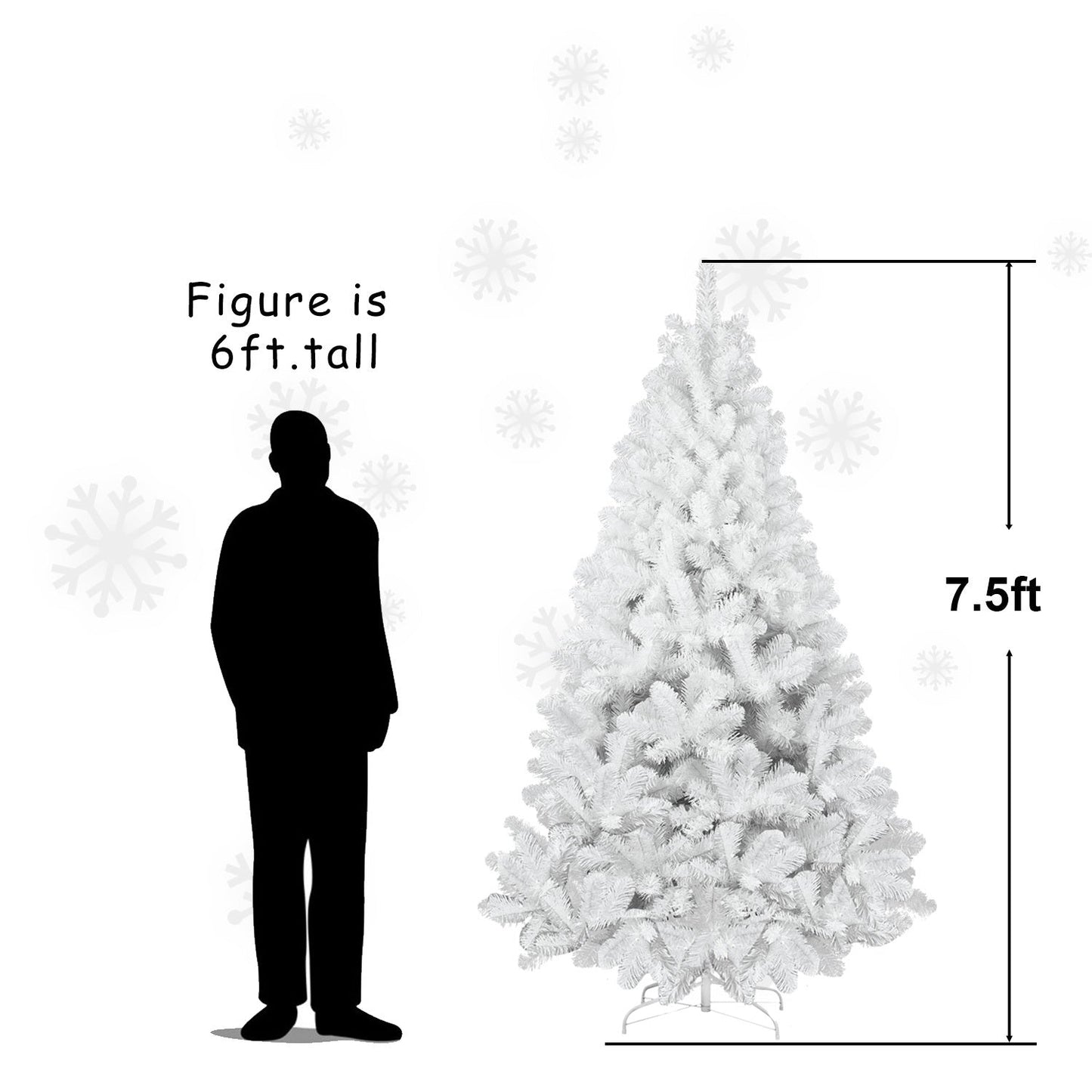 7ft White Christmas Tree With Memory Wire, 1064 Tips Hinged Artificial PVC Tree, Easy Assembly Holiday Xmas Tree for Ind