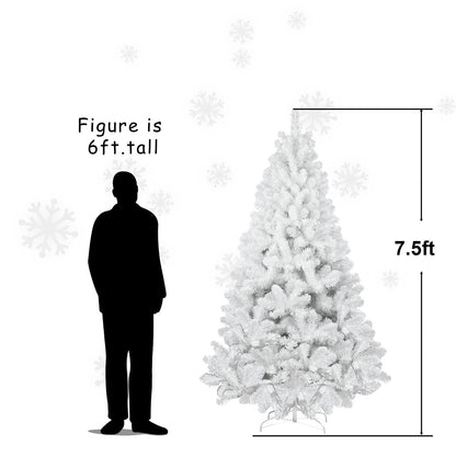 7ft White Christmas Tree With Memory Wire, 1064 Tips Hinged Artificial PVC Tree, Easy Assembly Holiday Xmas Tree for Ind