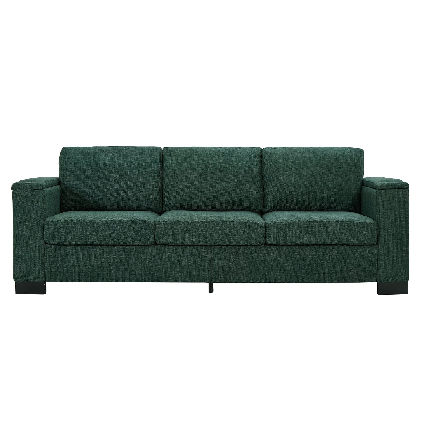 93.7' Modern Style Living Room Sofa Fabric Couch,Square Arm Sofa With Cup Holder,Storage Sofa,Upholstered Polyester Gree