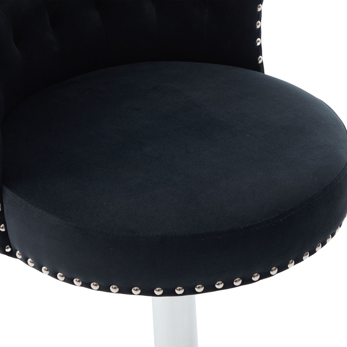 Velvet Bar Stool Set of 2, Adjustable Swivel Bar Stools With Silver Plated Metal Leg, Chrome Nailhead, Counter Height Ch