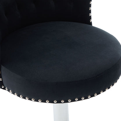 Velvet Bar Stool Set of 2, Adjustable Swivel Bar Stools With Silver Plated Metal Leg, Chrome Nailhead, Counter Height Ch