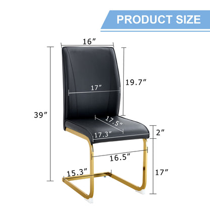 Luxury Simple Arch Chair - Set of 4 BLACK PU Material High Resilience Dining Chair With Arched Metal Gold Leg.W1151P1548