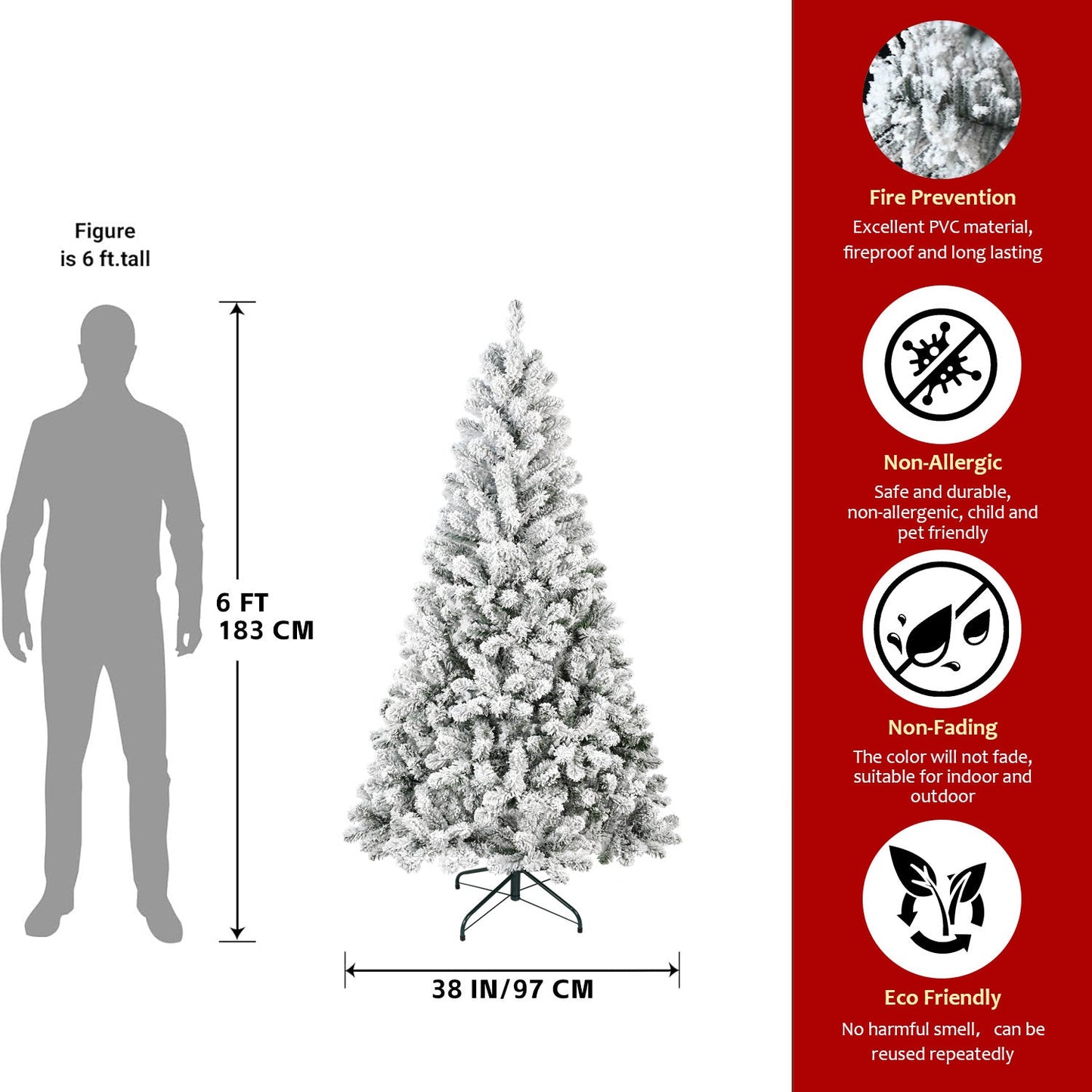 4FT Flocked Christmas Tree – Snowy PVC Artificial Holiday Tree With 233 Tips, Compact Full Shape, Sturdy Metal Stand, Ch