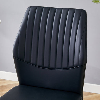 Table and Chair set.A 38.6' Transparent Tempered Glass Round Dining Table-Silver Metal Legs.Paired With 6 BLACK PU Mater