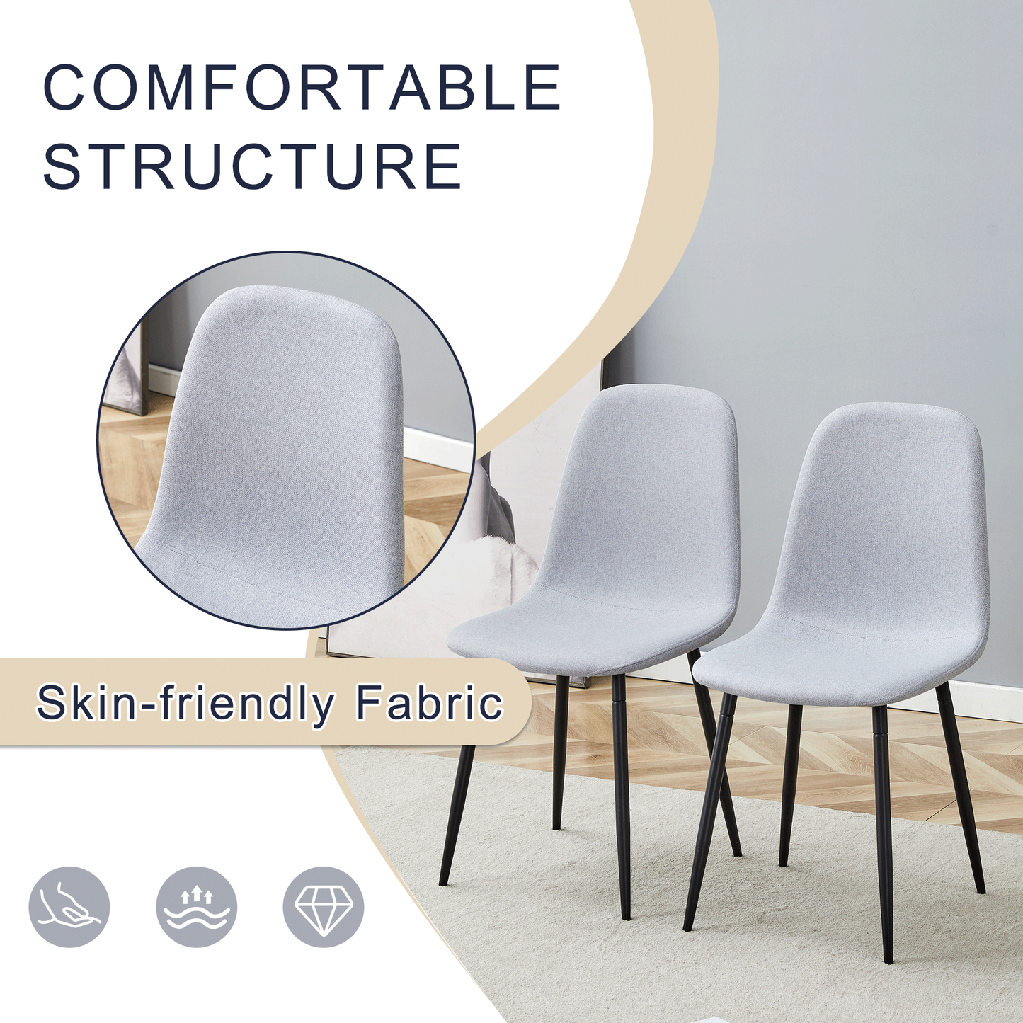 Table and Chair set.A Minimalist Retro Rectangular Dining Table With a Specially Textured Top and Black Metal legs.Paire