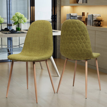 Elegant Dining Chair Set of 2 With Green Fabric and Light Walnut Finish