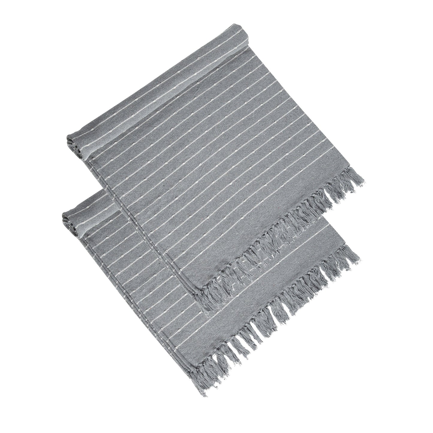 50x60' Gray Striped Decorative Throw Blanket With Tassels and Horizontal Stripes, 2 Pack