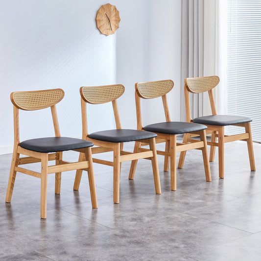4 the Stylish and Durable Solid Wood Dining Chair, Small Curved Back, PU Cushion, and Beautiful Shape Match Perfectly Wi