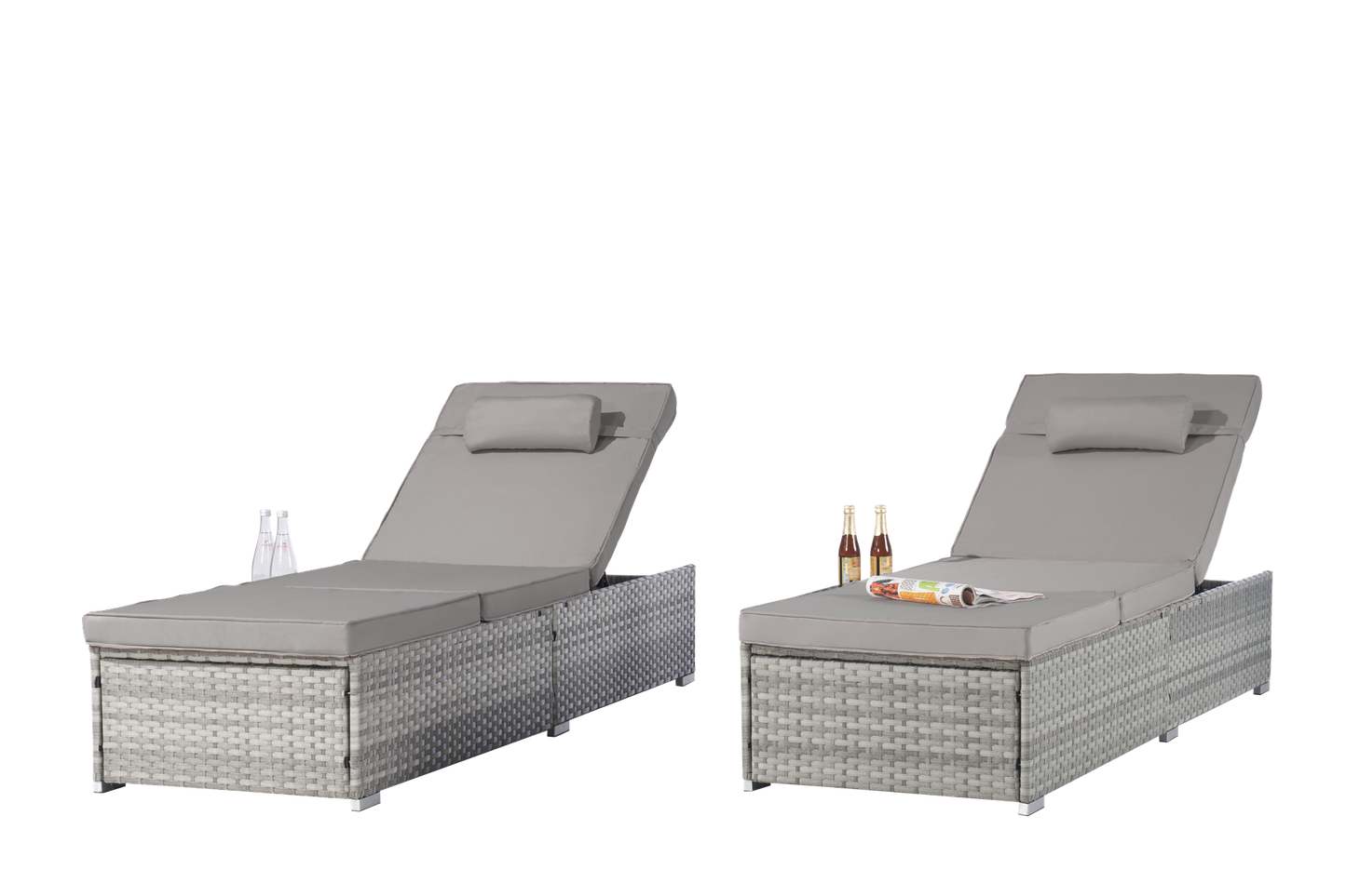 Outdoor Chaise Lounge Chair Set of 2 With Patio Pool Chairs Tanning Lounges for Outside,Beach Rattan Recliners With Adju