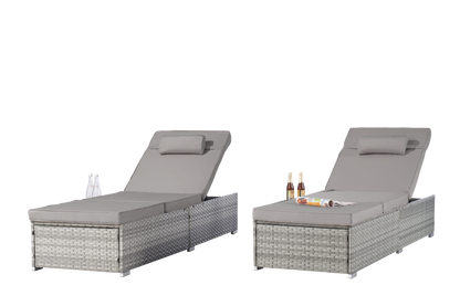 Outdoor Chaise Lounge Chair Set of 2 With Patio Pool Chairs Tanning Lounges for Outside,Beach Rattan Recliners With Adju