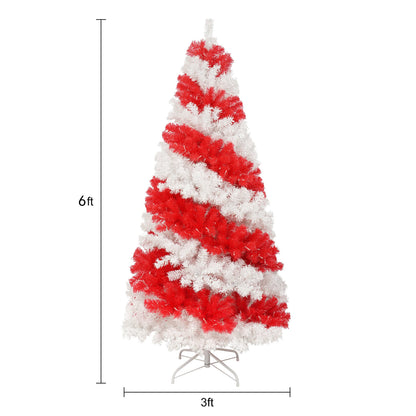 6ft Artificial Christmas Tree With 300 LED Lights and 900 Bendable Branches, Candy Cane Christmas Tree Holiday Decoratio