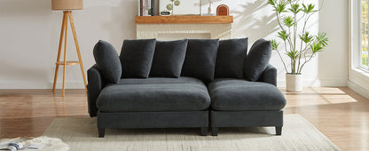 Black Upholstered 83' L-Shaped Sectional Sofa With Storage, Movable Ottoman, and Six Throw Pillows