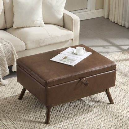 Mid-Century Modern Square Coffee Table Storage Bench, Assembled, Suitable for Living Room, Entryway and Family Room, Use