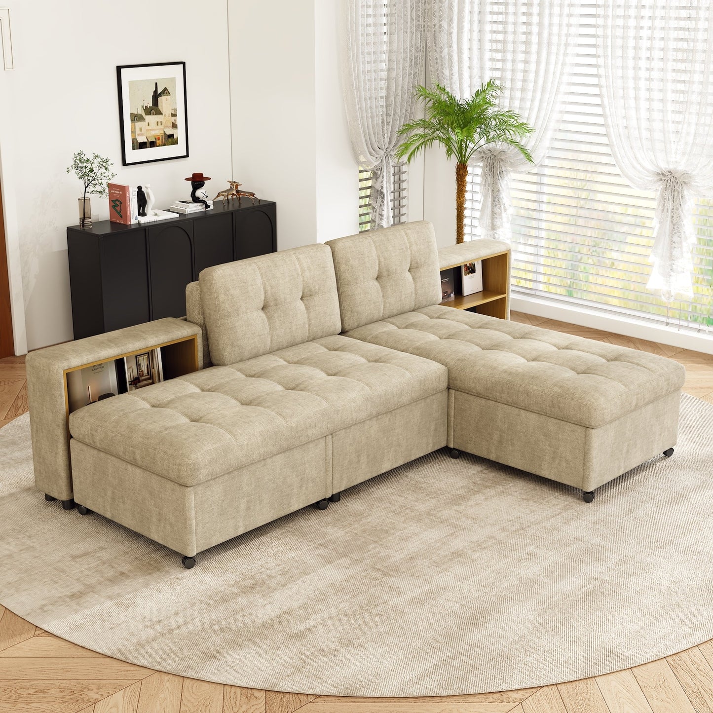 121.2' Versatile Sofa Bed Modular Sofa  Free-Combined Sofa With Two Storage Racks,  Brown