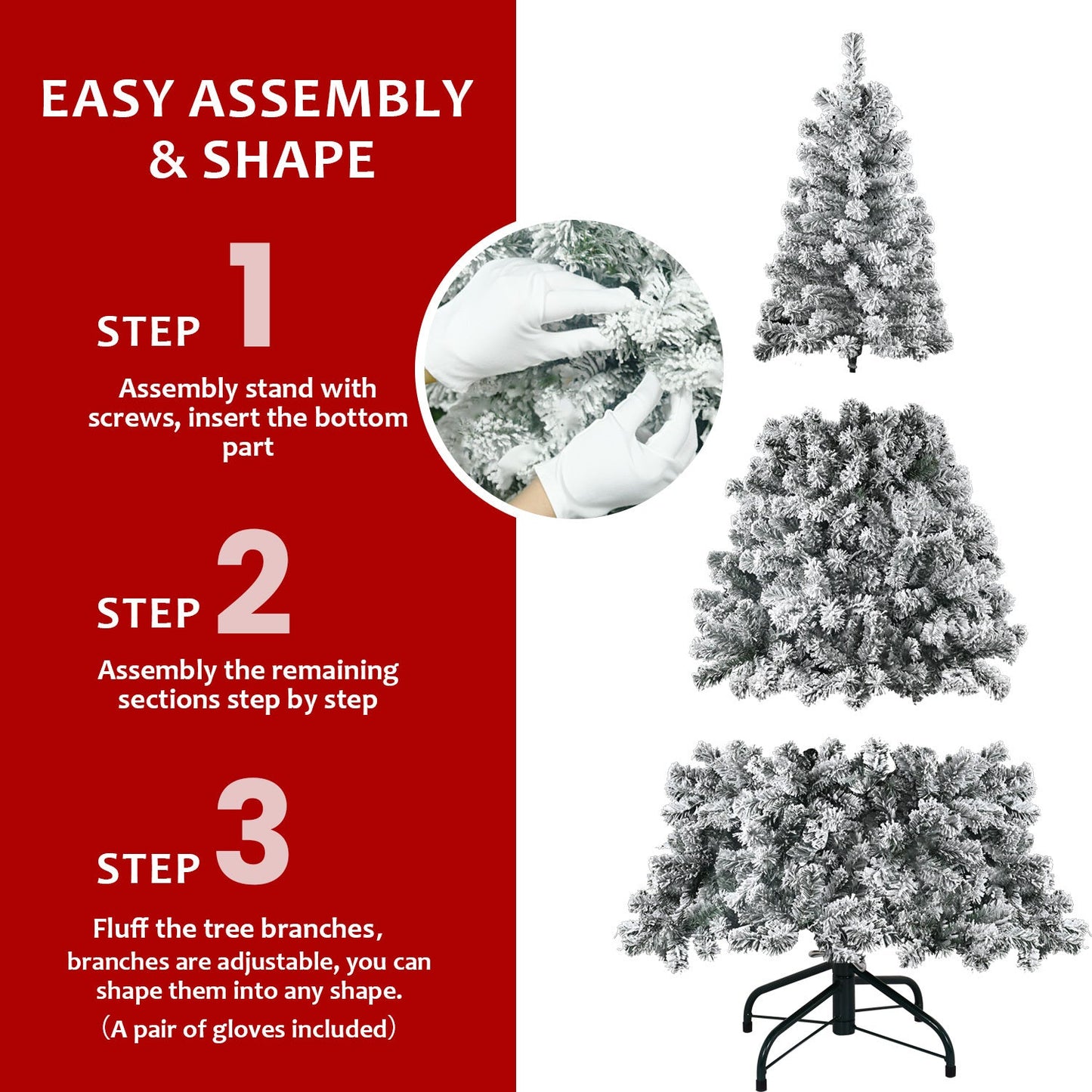 4FT Flocked Christmas Tree – Snowy PVC Artificial Holiday Tree With 233 Tips, Compact Full Shape, Sturdy Metal Stand, Ch