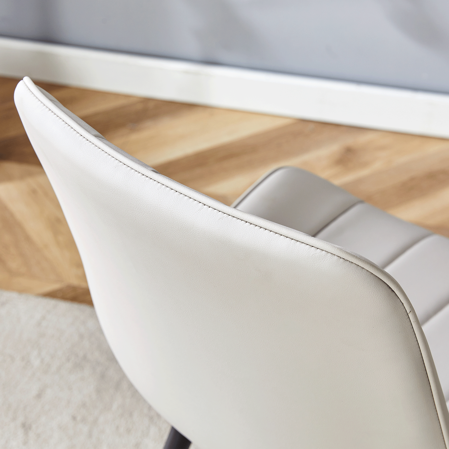 Ergonomic PU Leather Dining Chair Set With Extended Seat Cushion, Metal Legs, Black/Gray