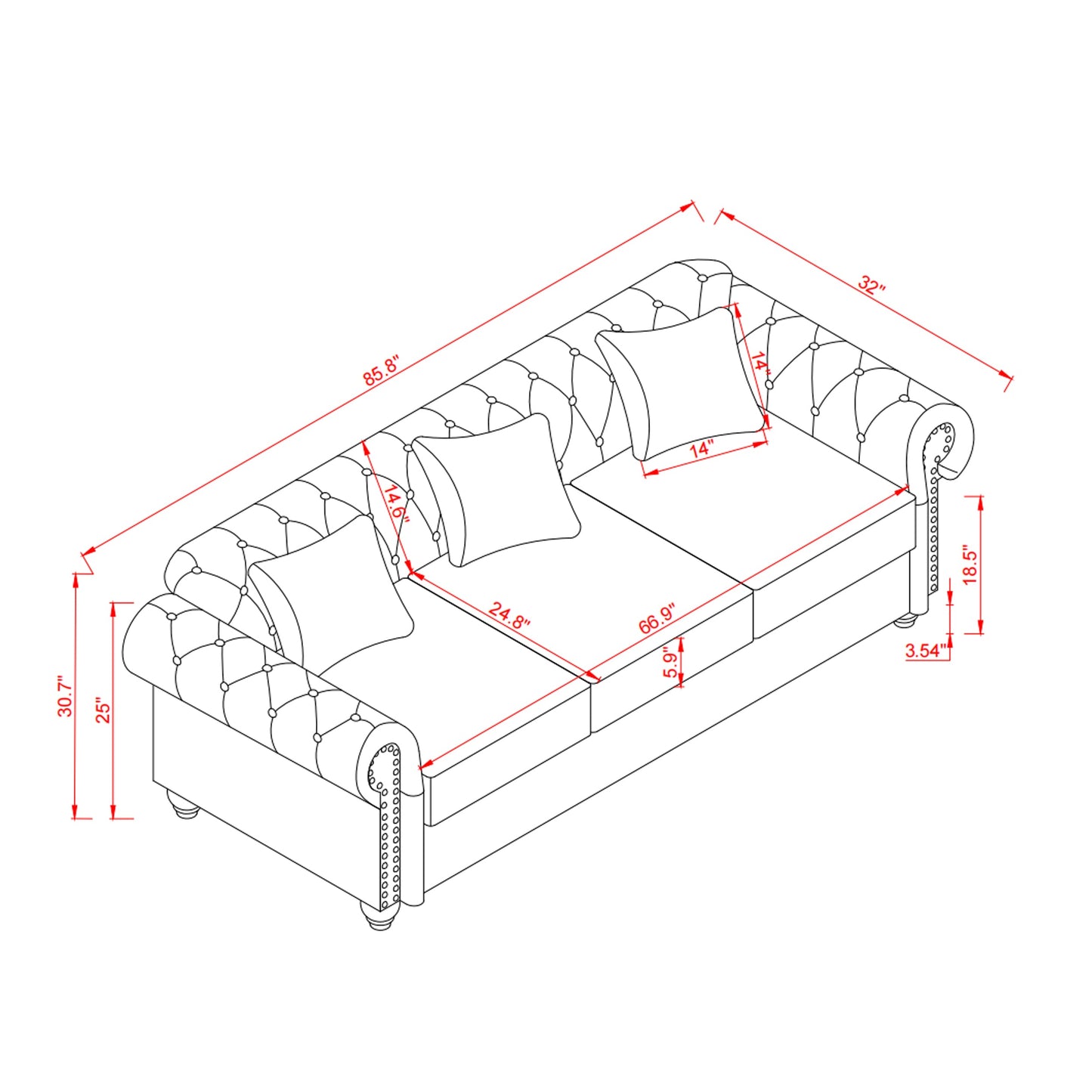 85.8' Living Room Chesterfield Sofa Classic Tufted Design Faux Leather PU Upholstered Sofa With Storage (Ivory)