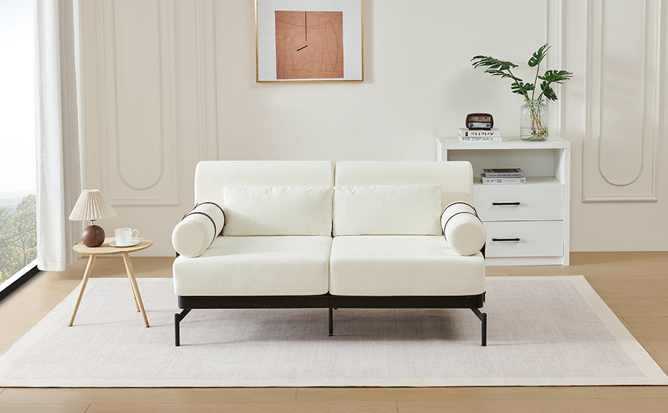 Modern Loveseat Sofa 59' Couch With Flexible USB Ports, Unique Cylindrical Armrests, Beige Chenille