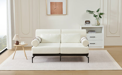 Modern Loveseat Sofa 59' Couch With Flexible USB Ports, Unique Cylindrical Armrests, Beige Chenille
