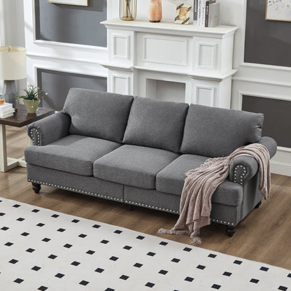 Modern Classic Design With Nails Living Room 2+3 Seater Sofa Fabric Couch,Upholstered Polyester Grey.