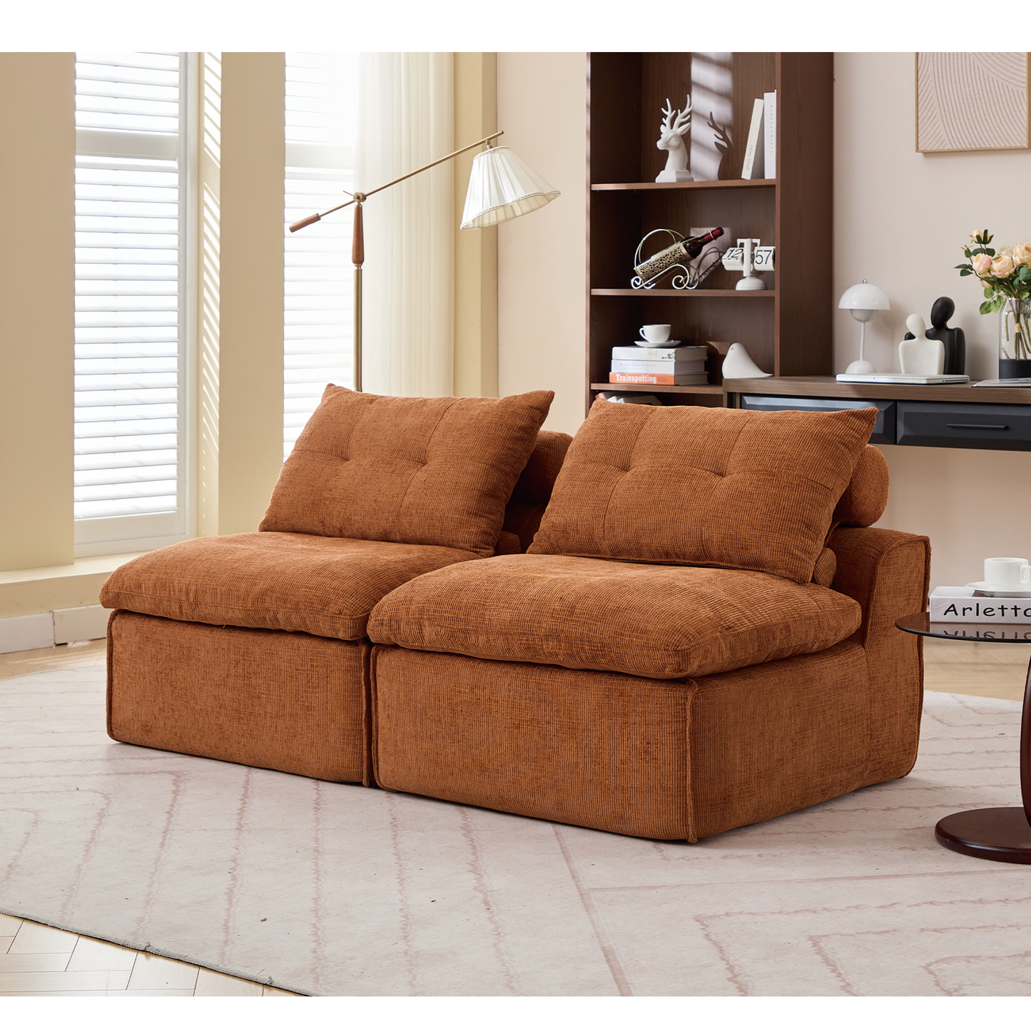 Modular Sofa,No Armrests,At Will DIY,Soft Chenille Fabric,Neck Pillow-Back Lounge Sofa Chair,Reading Nook, or Apartment
