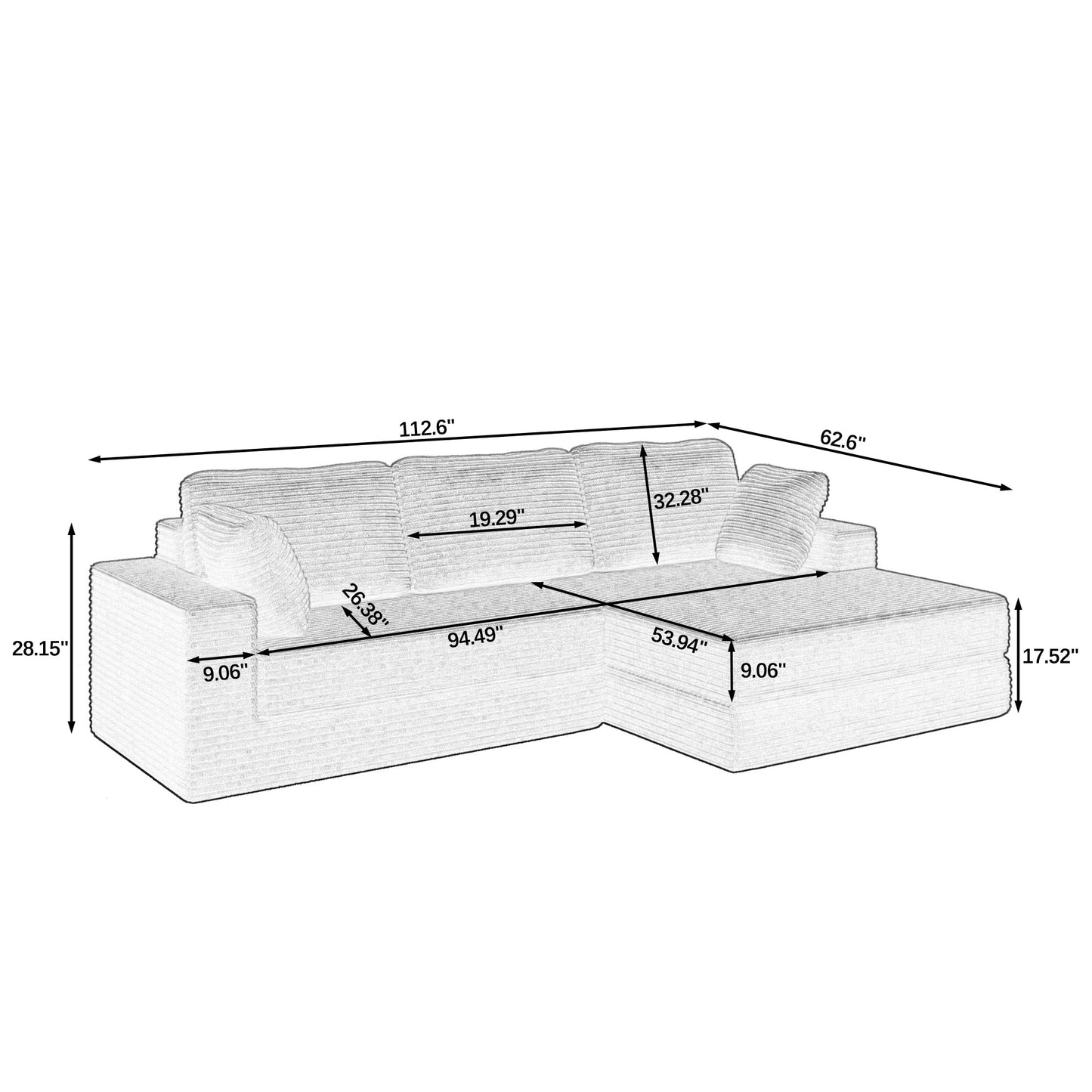 Right Sofa Seat,L Shape Modular Sectional Sofa, Compressed Sectional Sofa Modern Minimalist Style Corduroy Couch,Unfold