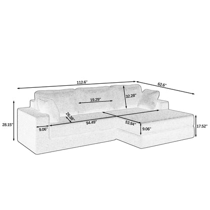 Right Sofa Seat,L Shape Modular Sectional Sofa, Compressed Sectional Sofa Modern Minimalist Style Corduroy Couch,Unfold