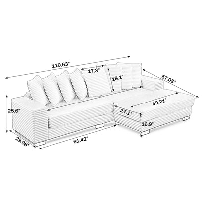 Corduroy Tufted Upholstered Sleeper Sectional Sofa, L-Shaped Modular Convertible Sofa , Can Freely Change the Position O