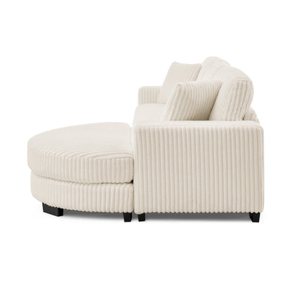 Corduroy Tufted Upholstered Sleeper Sectional Sofa, L-Shaped Modular Convertible Sofa ,The Arc-Shaped Footstool Can Be P