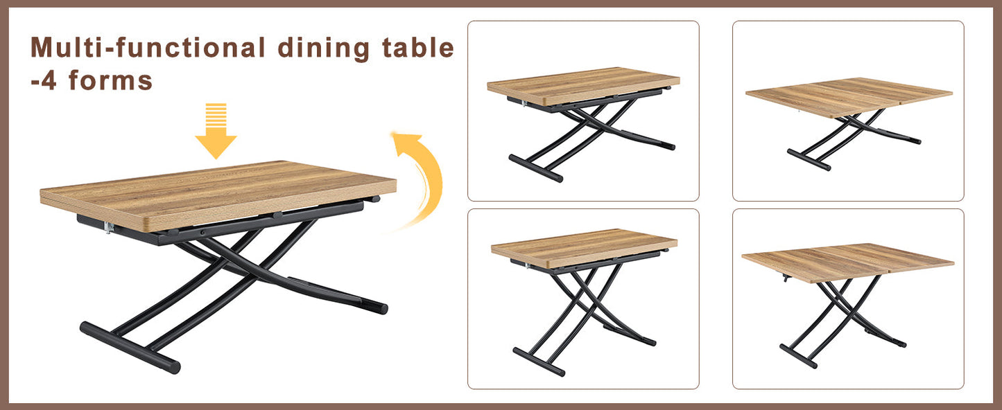 Table and Chair set.Modern Multifunctional Lifting Platform,Natural Wood Grain Sticker MDF Desktop, Black Metal Legs.Pai