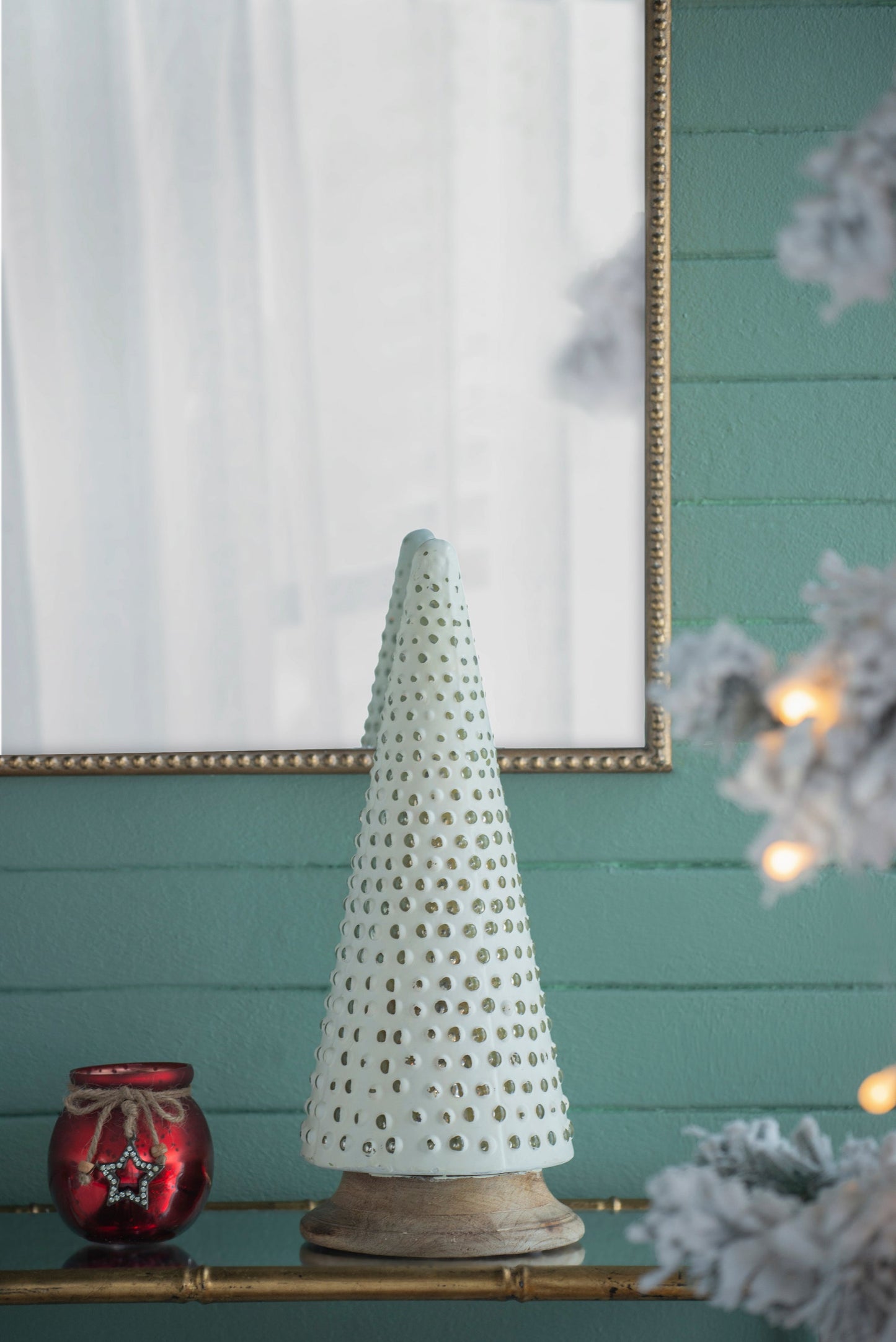 D6.7x18' Glass Christmas Cone Tree Decoration, Cream
