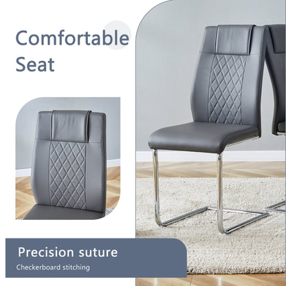 Table and Chair Set.63'x31.5x30' Black Marble-Patterned Slabs Tabletop With Stainless Steel Butterfly Legs.Paried With 6