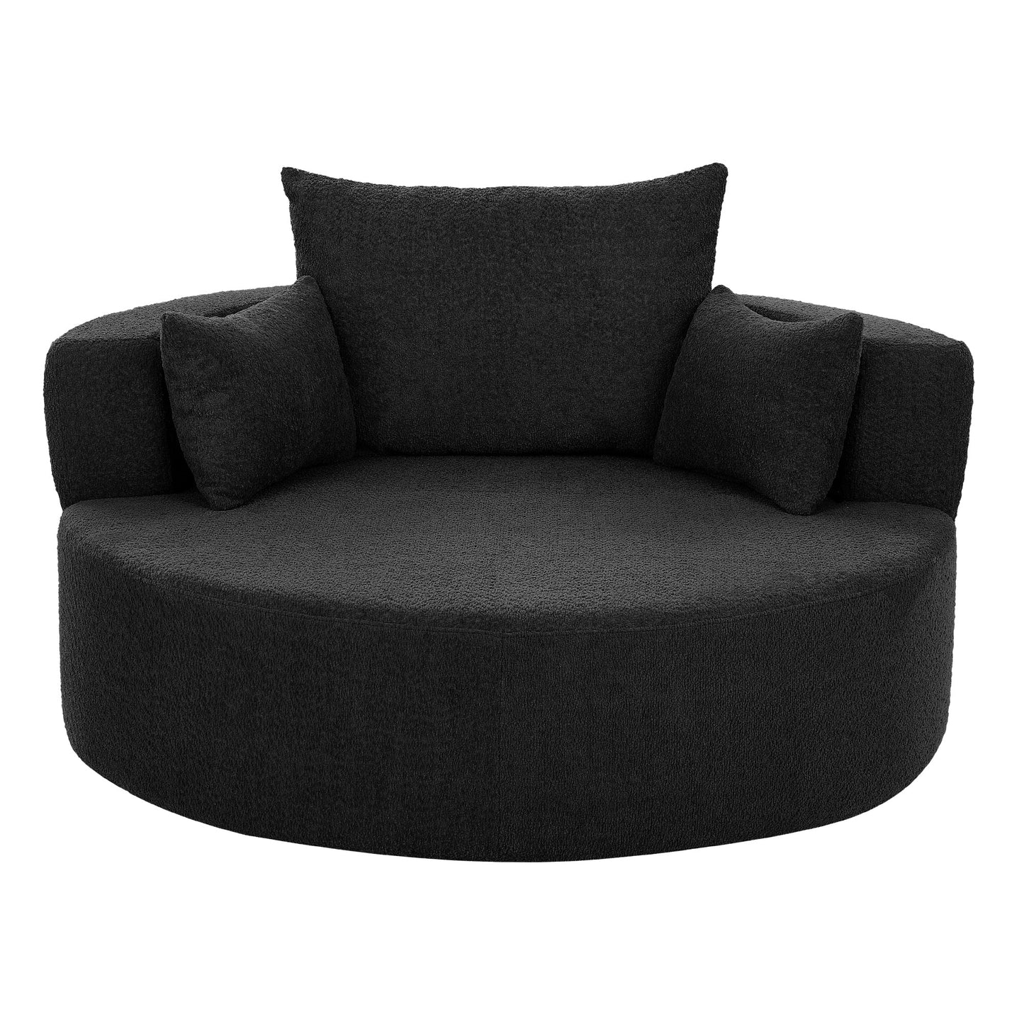 360° Swivel Accent Barrel Chair With Removable Pillows, Black Chenille, 56.3x56.3x36.5 Inches