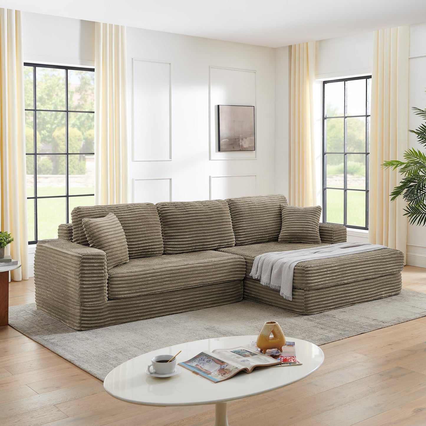 Right Sofa Seat,L Shape Modular Sectional Sofa, Compressed Sectional Sofa Modern Minimalist Style Corduroy Couch,Unfold
