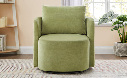 360° Swivel Chair, 29.9' Accent Barrel Armchair, Upholstered With Curved Design, Green Chenille, for Living Room and Off