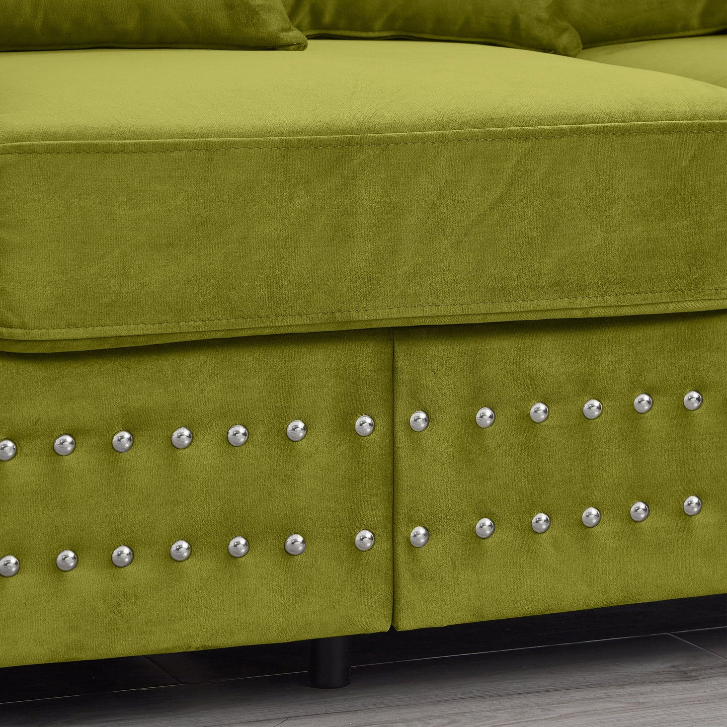 Modern Design Living Room Sofa 2+3 Seater Square Armrest With Silver Nails Decoration Upholstered Velvet Couch Green