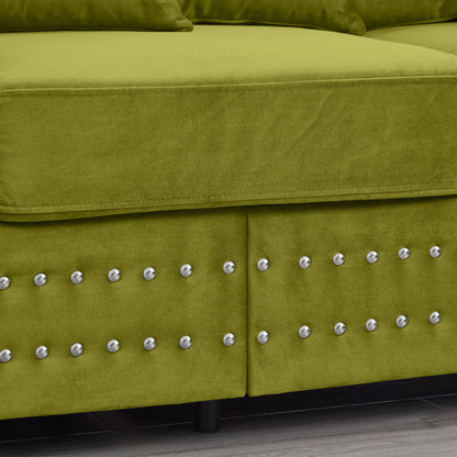 Modern Design Living Room Sofa 2+3 Seater Square Armrest With Silver Nails Decoration Upholstered Velvet Couch Green
