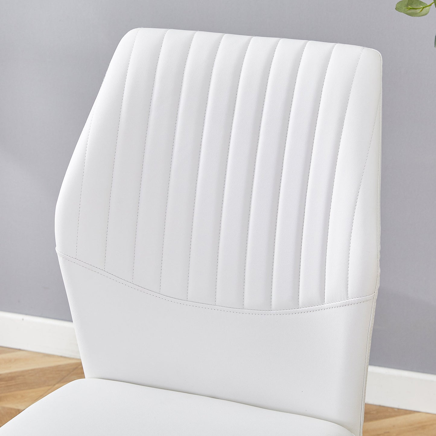 Table and Chair Set.39.7 Inch Diameter Modern Luxury Glass Dining Table and Chair Set - Gold Metal Legs.Paired With 4 WH