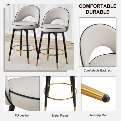 Modern PU Comfortable Upholstered Bar Chair With Smooth and Beautiful Black Metal Legs for Dining Room, Kitchen, Terrace