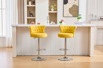 Velvet Bar Stool Set of 2, Adjustable Swivel Bar Stools With Silver Plated Metal Leg, Chrome Nailhead, Counter Height Ch